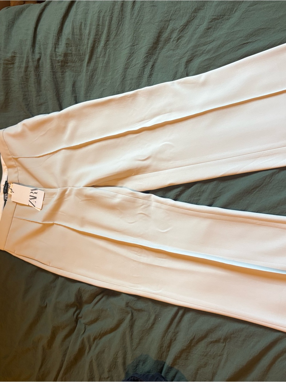 ZARA Light Cream Tailored Straight/wide leg Trousers